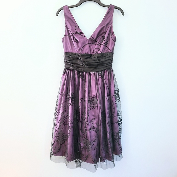 Adrianna Papell Dresses & Skirts - Adrianna Papell Boutique Dark Purple & Black Rhinestone Fit-&-Flare Formal Dress